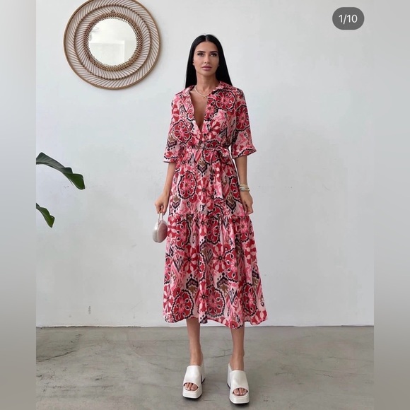 ✨ ZARA The Alessi Dress Bold Floral Maxi NWT Size L ✨ - Picture 10 of 13